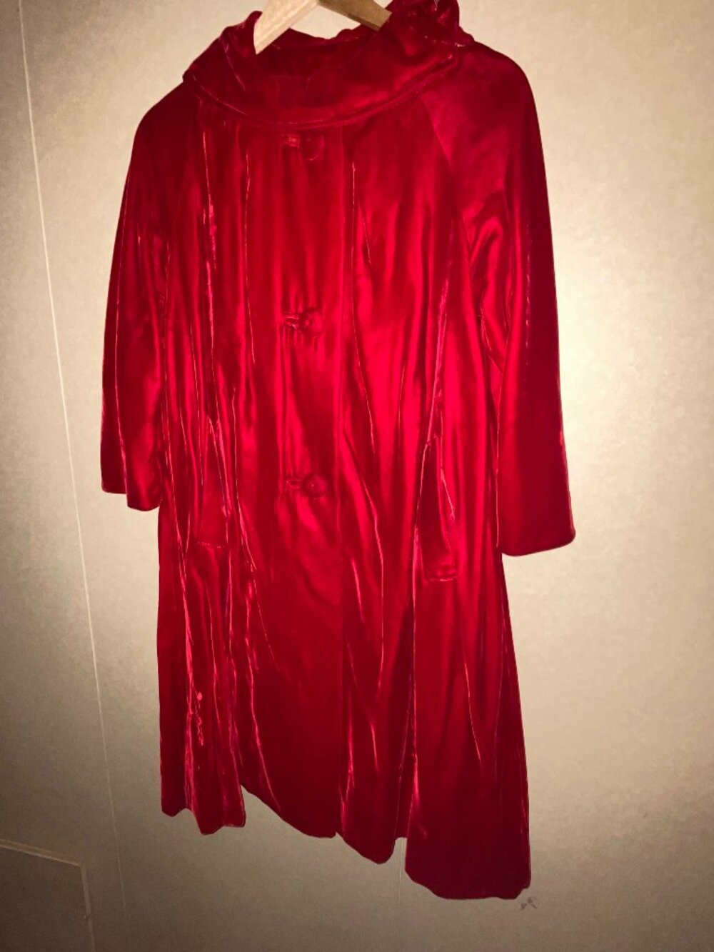 Vintage 1950s / 60s  A-Line Red Velvet Coat, Heavyweight